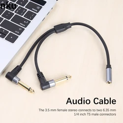 Nku 3.5mm 1/8'' TRS Stereo Female Jack To Dual 6.35mm 1/4'' TS Right Angle Male Plug Mono Y Splitter Audio Cable for Amplifer