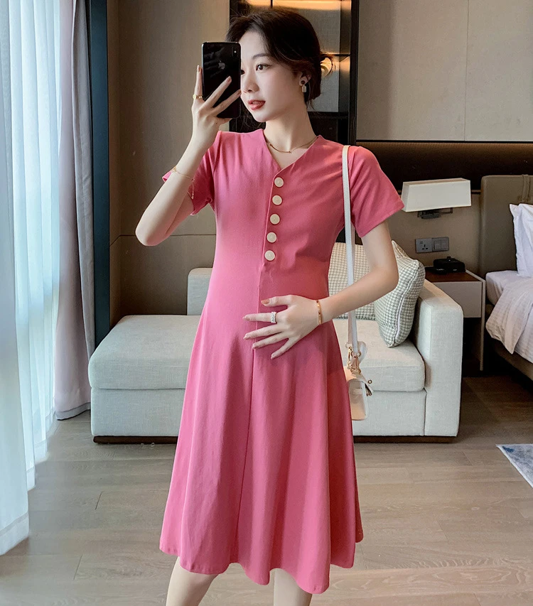 Button Maternity Dresses Black Pregnant Women Office Casual Clothes Summer Female Plus Size Pregnancy Dress Graduation