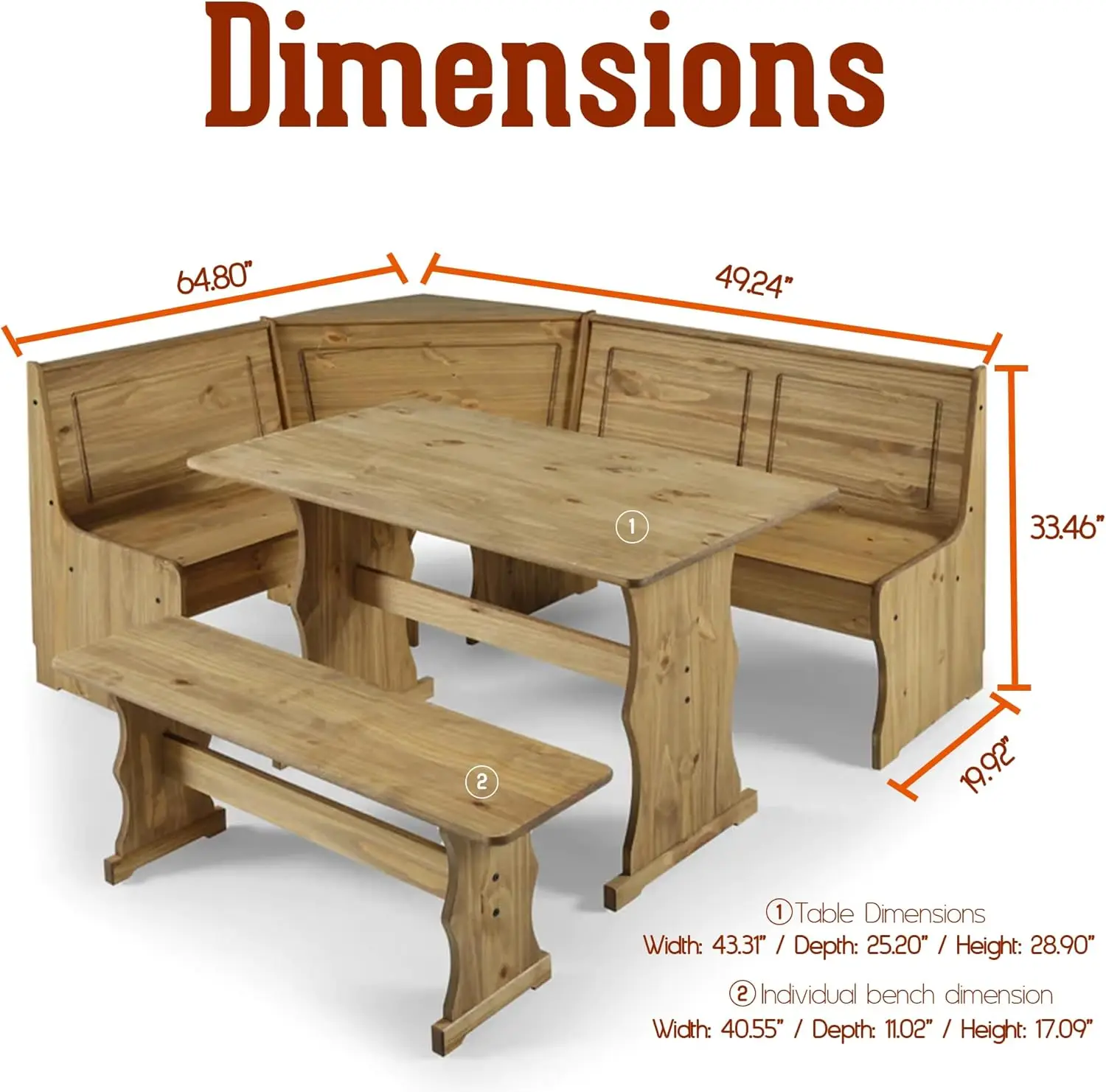 Wood Corner Dining Set 64.8