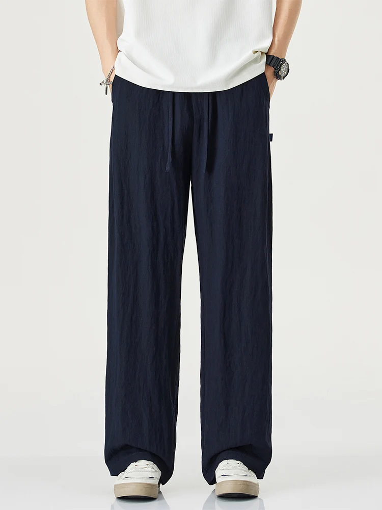 

Anti-Wrinkle Linen Pants Men's Summer Thin Loose Straight Ice Silk Cotton Linen Casual Long Pants Drapey Comfortable