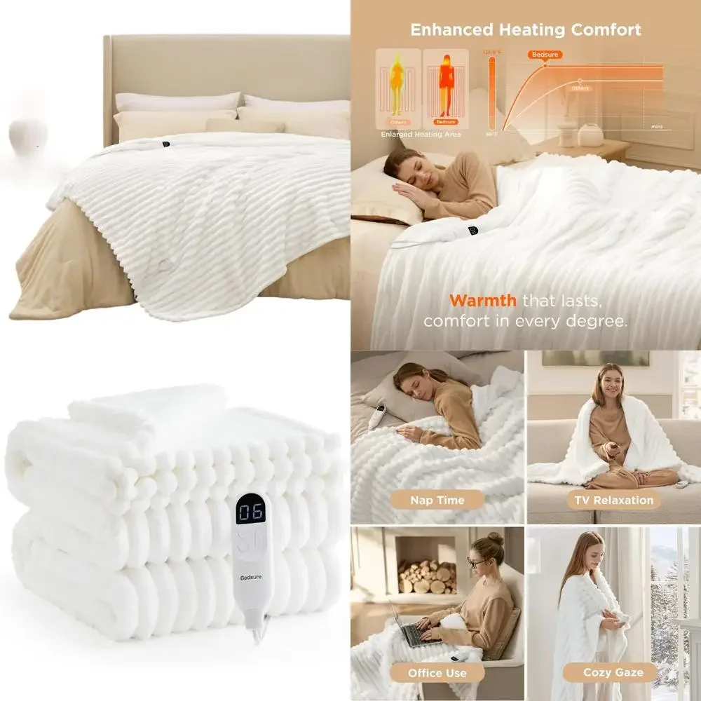 

Полноразмерное толстое фланелевое электрическое одеяло в полоску с 6 уровнями нагрева, 10 вариантами настройки таймера, функцией автоматического отключения через 8 часов, идеальный подарок для бабушки