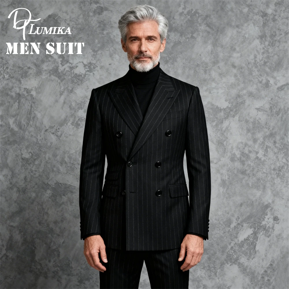 

Straped 2-Piece Suit Set (Jacket + Pants) Double Breasted Formal Suit for Business Men XXS-7XL Tailored Big Man Outfit