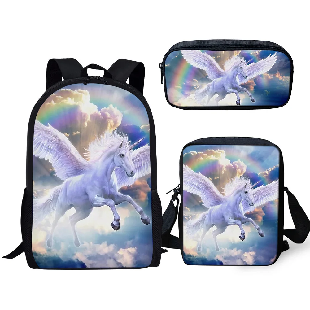 Classic Popular Rainbow Unicorn 3D Print 3pcs/Set pupil School Bags Laptop Daypack Backpack Inclined shoulder bag Pencil Case