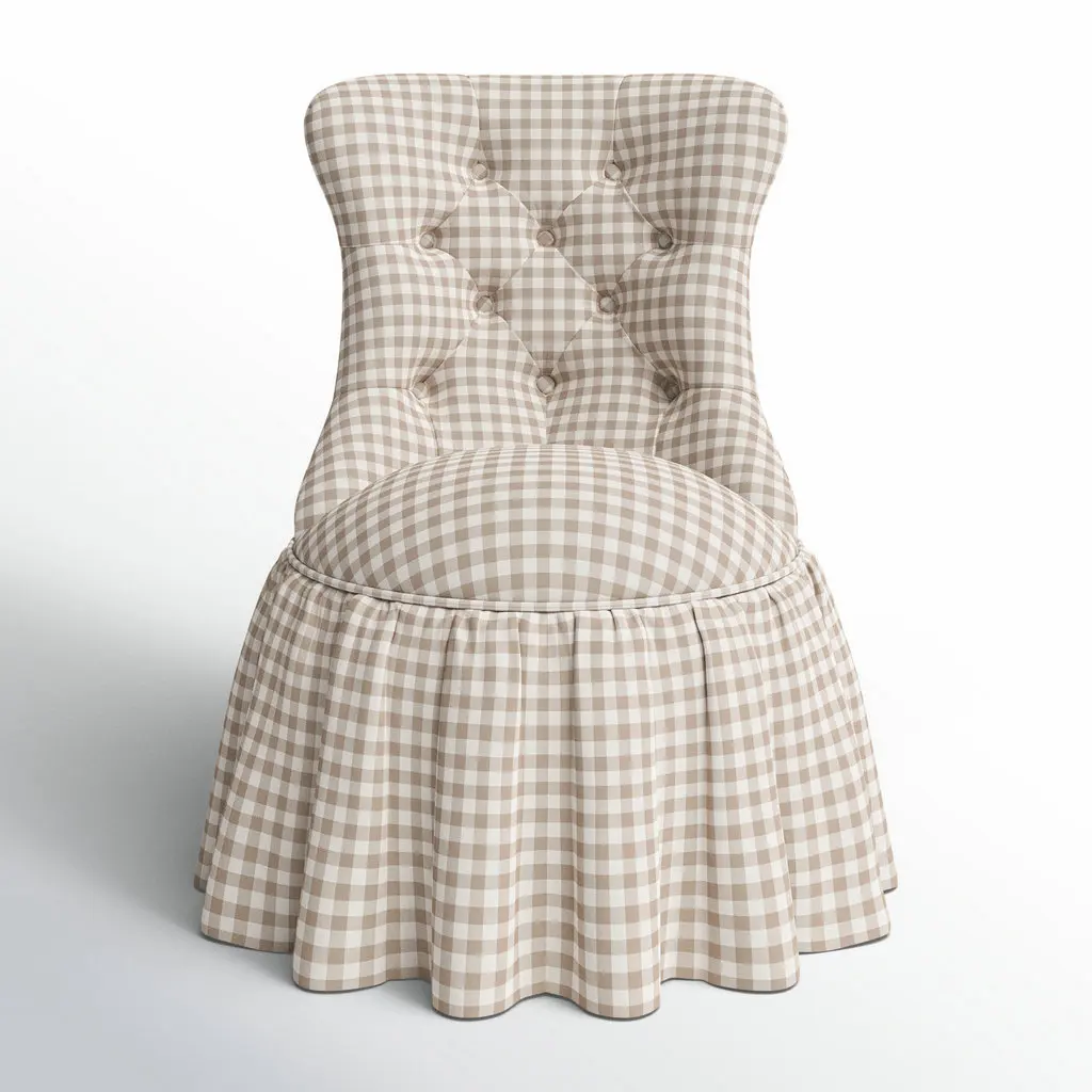

#Classic Gingham Fabric Button Tufted Swivel Side Chair Hotel Lobby Comfortable Striped Skirted Makeup Chair for Dressing Rooms