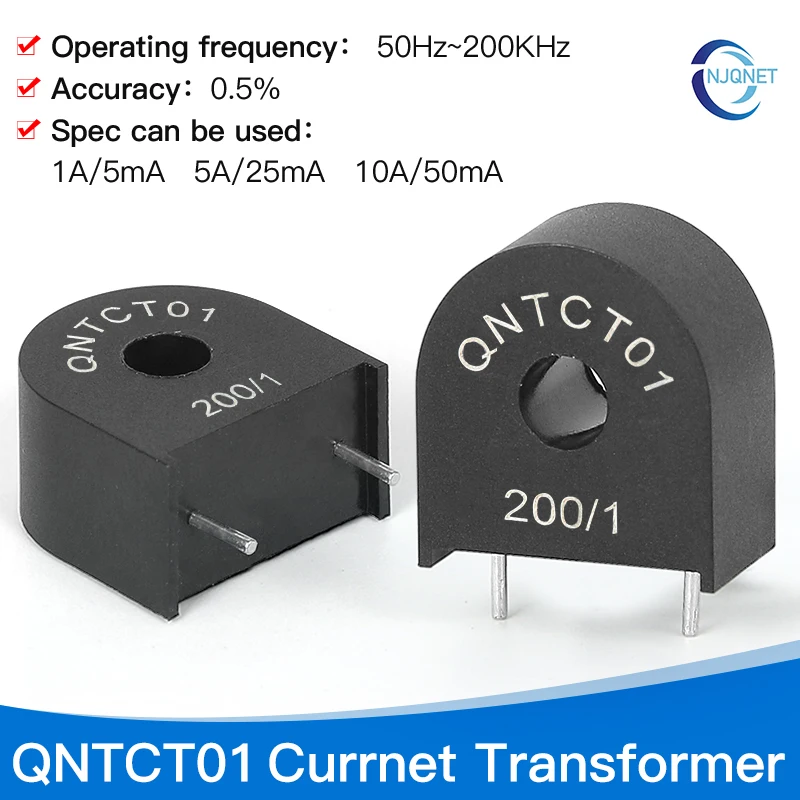 محول تيار عالي التردد 2k 200khz QNTPT01 2mA 2mA QNTCT01 1A 5mA 200:1 محول كورينت صغير من الفريت CT