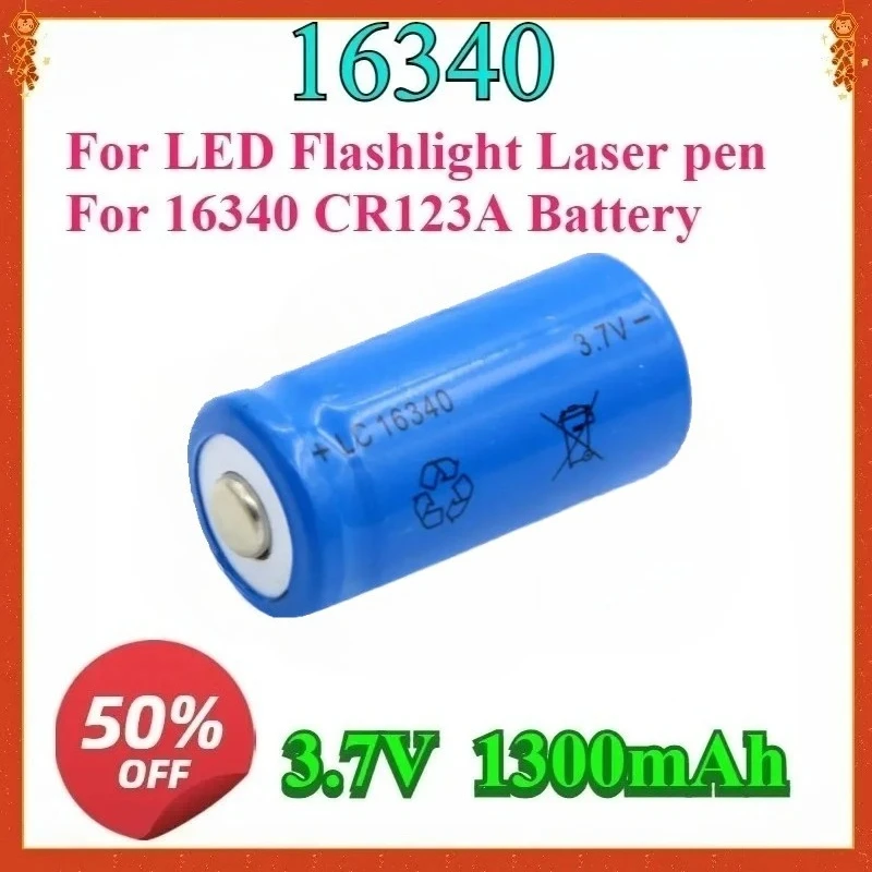 

For LED Flashlight Laser Pen for 16340 CR123A Battery For 16340 CR123A 1300mAh 3.7V Li-ion Rechargeable High-quality Batteries