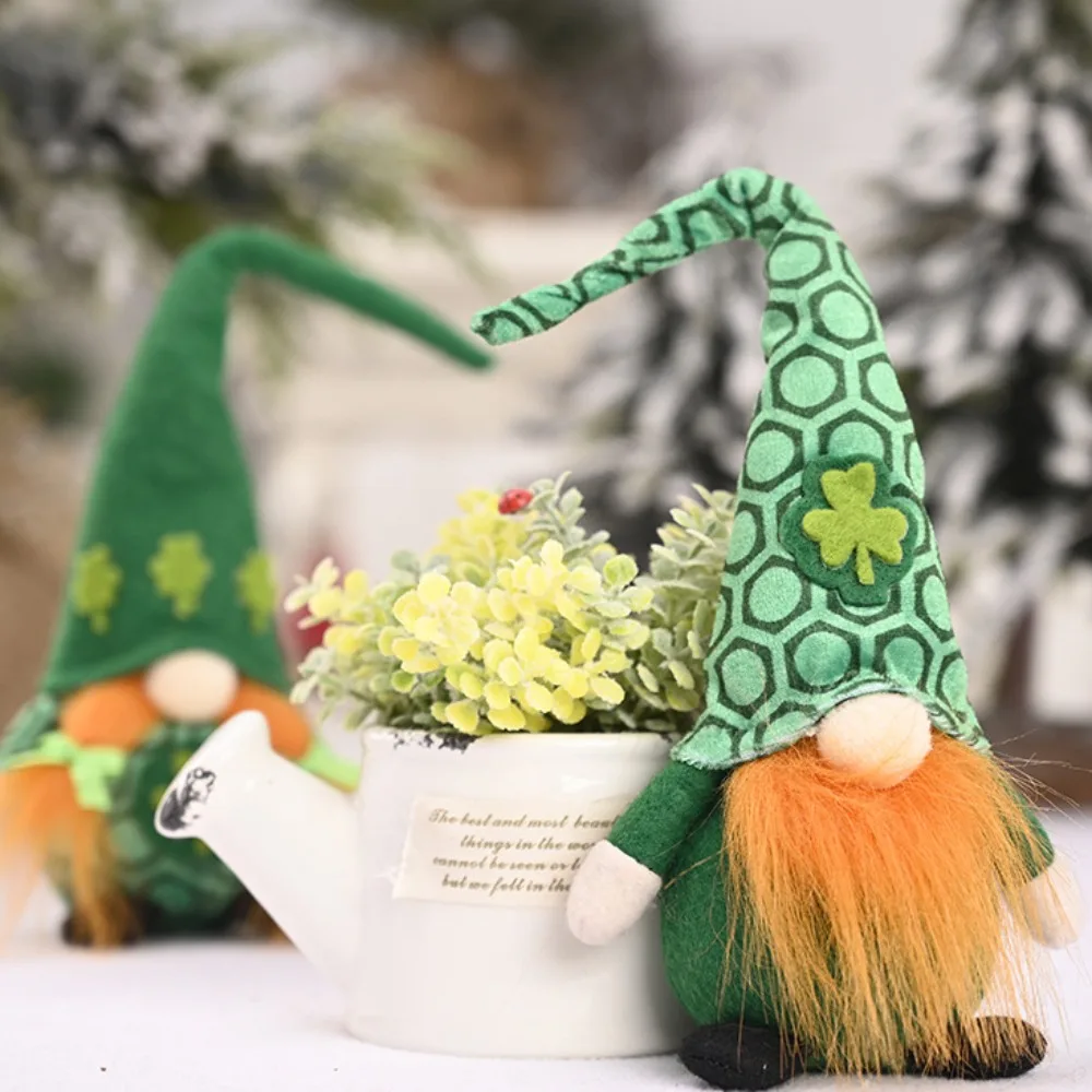

Plush St Patricks Day Gnome Doll Stuffed Doll Clover Leprechaun Plush Doll Elf Green Swedish Plush Gnomes Toy St. Patrick's Day