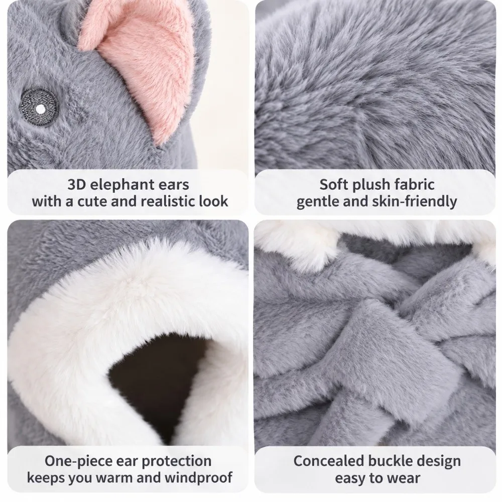 Cute 2-in-1 Winter Hat Windproof Thickened Children's Hooded Scarf Soft Keep Warm Little Elephant Hat for Boys Girls