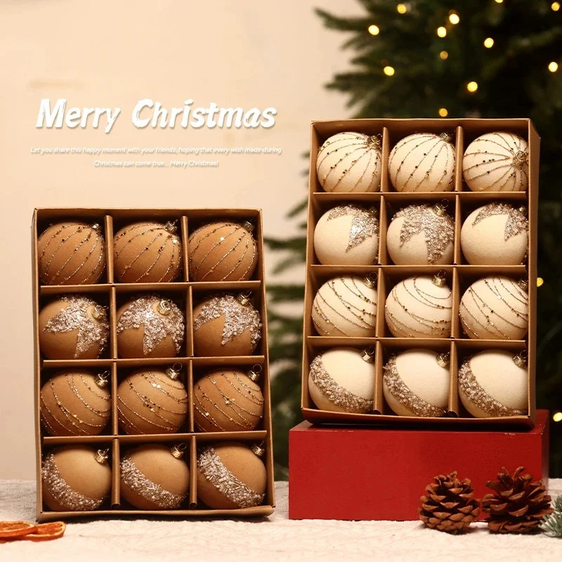 

6cm Wine Red Plush Box Set DIY Christmas Ball Pendant Green Painted Ball Christmas Tree Pendant Hanging Ball Decorations Gifts