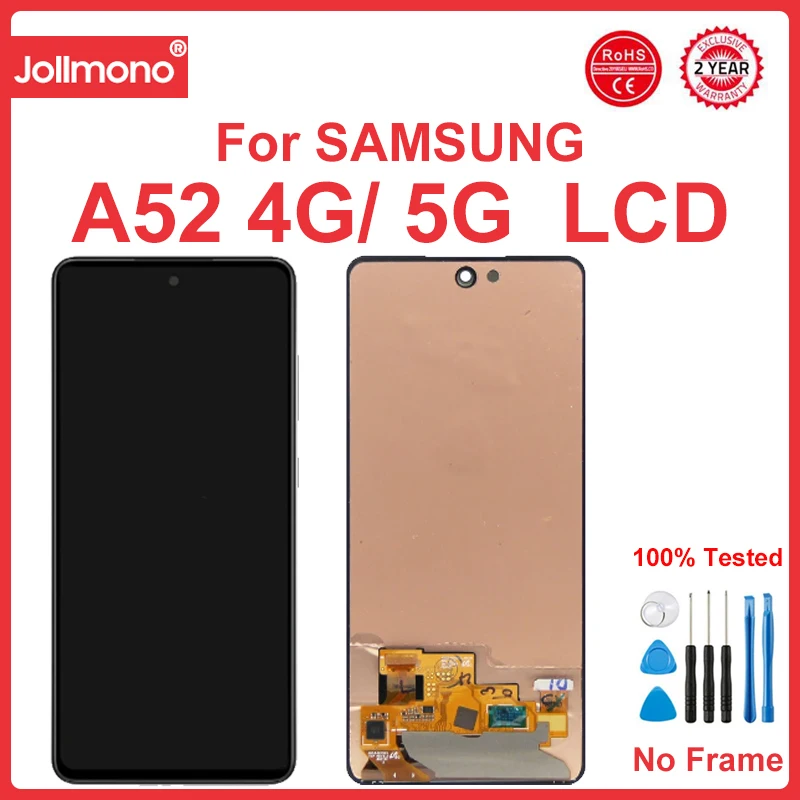 AMOLED Screen for Samsung Galaxy A52 A525 A525F Lcd Dispay Digital Touch Screen with Frame for Samsung Galaxy A52 5G A526 A526B