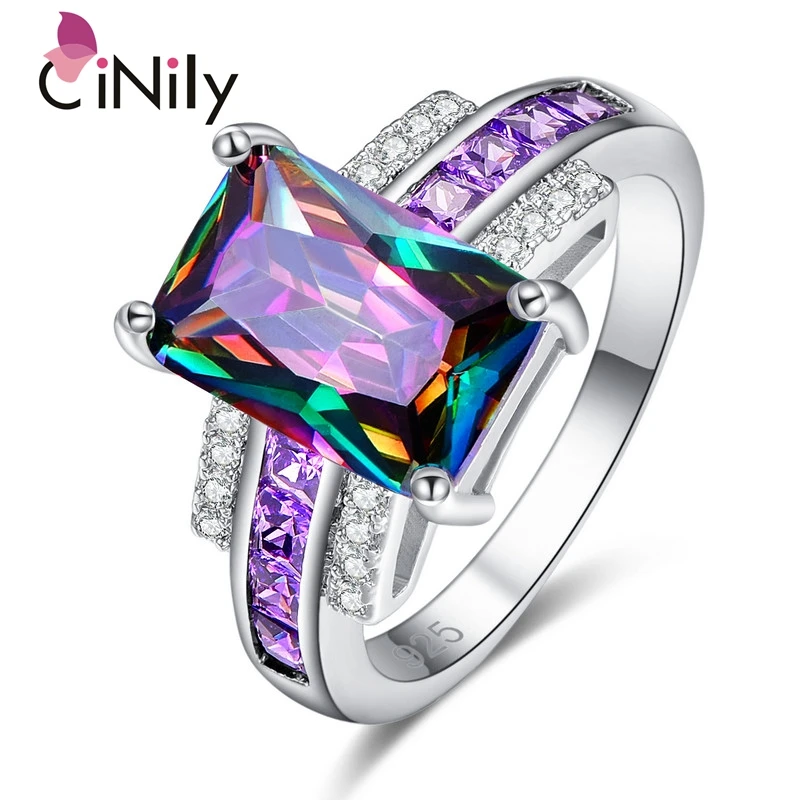 GiNily Gmstone-Anillo de plata de topacio arcoíris de zafiro, joyería de diseño, anillo de boda para mujer