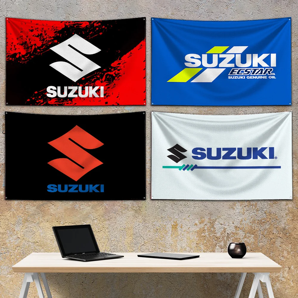 Black and blue GSX motorcycle  Flag Polyester Digital Printing Banner For Garage or Out door Decoration