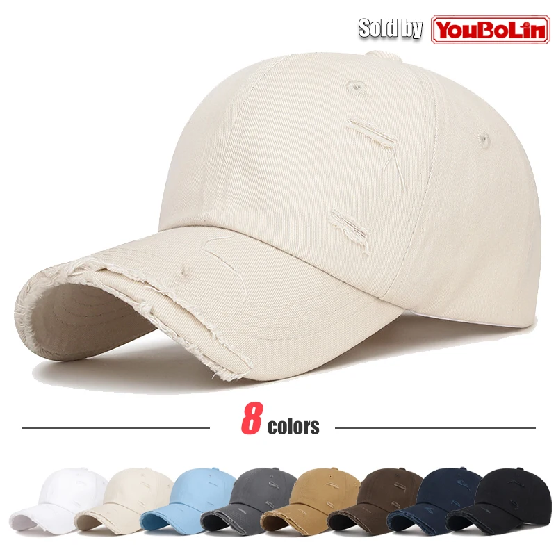 

Korean style new hole men and women's universal baseball cap personality flying edge washed solid color cotton casual sun hat
