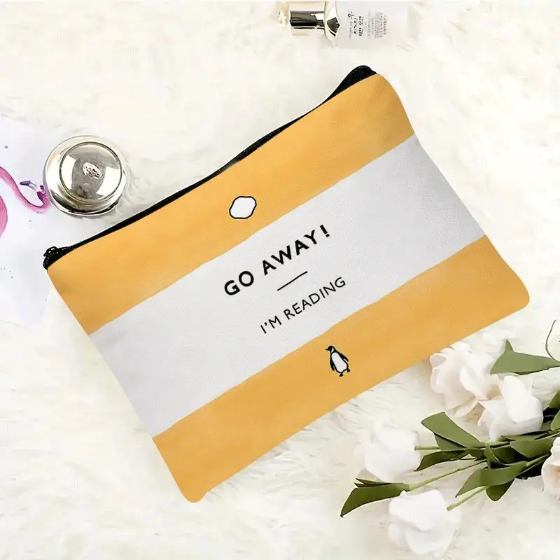 'Go Away I'm Reading' Penguin Classic Book Print Makeup Bag a Small Zipped Cosmetic Pouch Ideal for Travel Suitable for Gifts