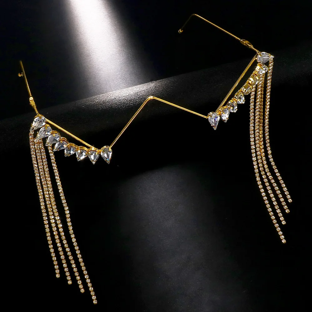 Stonefans Rhinestone Drop Glasses Frame for Women Free Shipping Luxury 2023 Luxury Crystal Tassel Half Frame Eyeglasses Jewelry