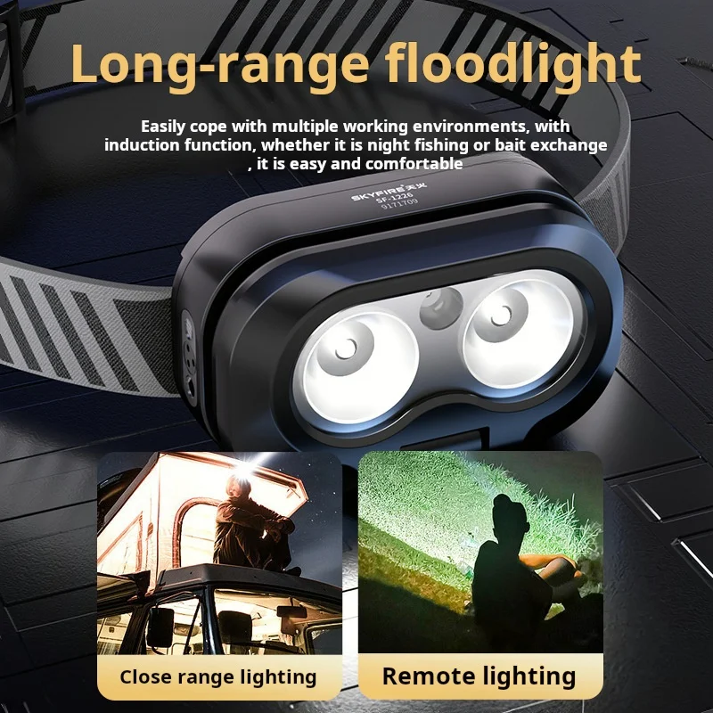 2024 new Headlamp Multi-function LED Sensor Headlamp Head Flashlight  TYPE-C Charging Intelligent Induction Fishing Lantern Head