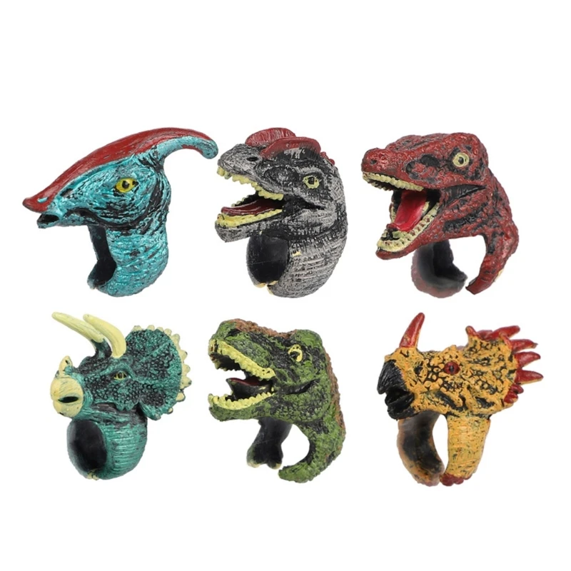 6 Pcs Simulated Dinosaur Wildlife Rings Parent Child Interaction Toy Finger Puppet Animal Rings Children Educational Toy