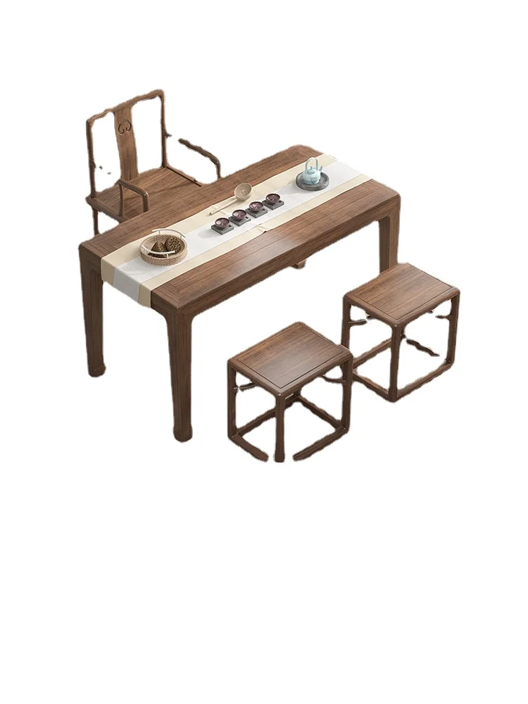 Hxl Balcony Small Tea Table Small Apartment Table-Chair Set Elm Black Walnut Color Tea Table