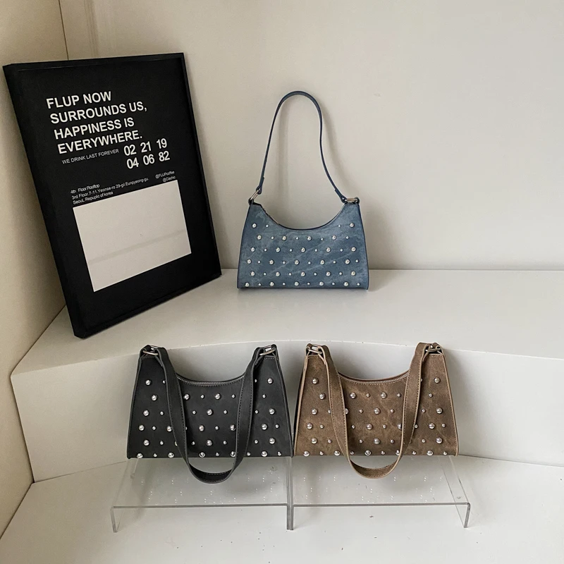 

New Solid Color PU Sequined Temperament Underarm Bag 2026 Fashion Summer Sweet Bag for Women Personality Stylish Design Handbags