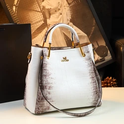 White Crocodile Pattern Leather Women Handbags Bucket Bag 2024 New Large Capacity Lady Mom Tote Shoulder Messenger Bags Fashion