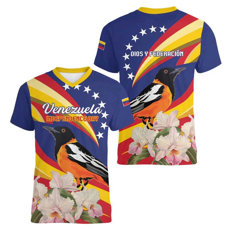 Venezuela Men's T-shirts Casual Loose V Neck VE Flag Short Sleeved Tops Tees Men's Clothing Oversized T-shirt Streetwear Jersey