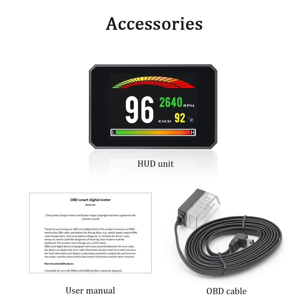 P16 HUD Car Display Head up OBD 2 Diagnostic Tool Digital Speedometer Fuel Consumption Security Alarm Projector Speed Gauge