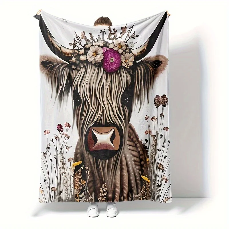 

Cozy Highland Cow Print Flannel Throw Blanket Soft Warm Multi-purpose and Versatile for Couch Sofa Office Bed Camping