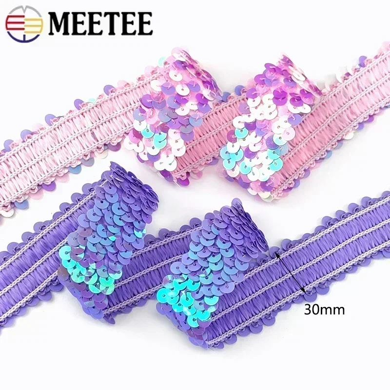 5/10Meters 30mm Sequin Elastic Band Lace Ribbon Stretch Laces Trim Fabric for DIY Latin Dance Dress Curtain Sewing Accessories