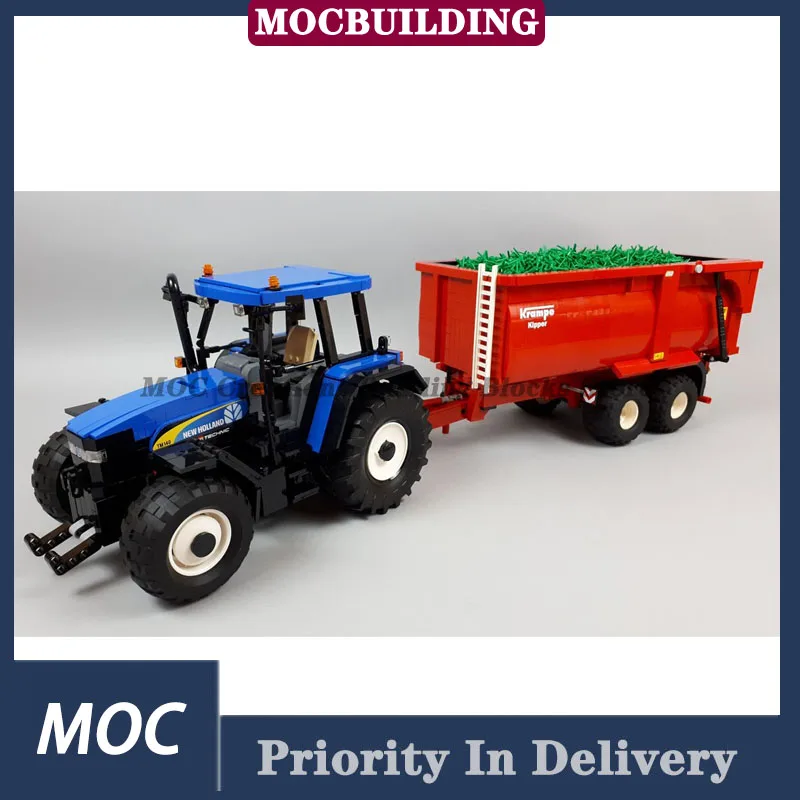 

TM 140 1:17 scale tractor model building block MOC electric farm technology vehicle tipping bucket trailer collection toy gift