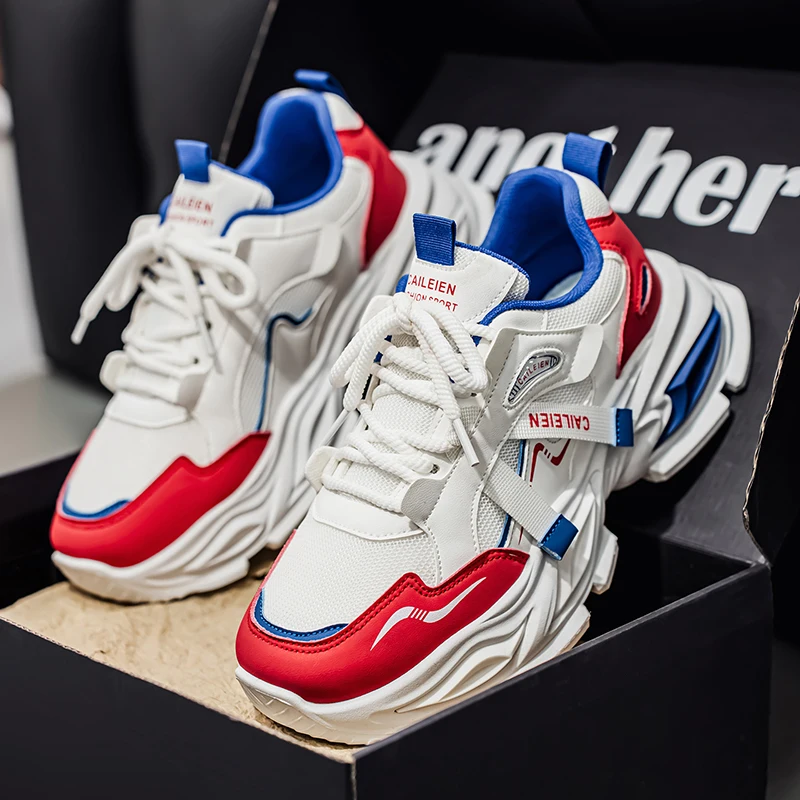 Spring Thick Bottom Men's Shoes Korean Style Trendy Mesh Sports Casual Running Versatile Heightening Dad INS Trendy Shoes