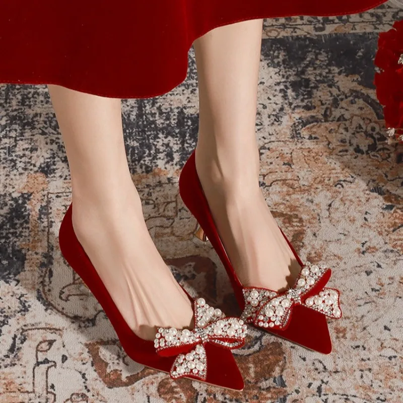 

French Temperament Pearl High Heels Women's Shallow Mouth High Heel Wedding Shoes