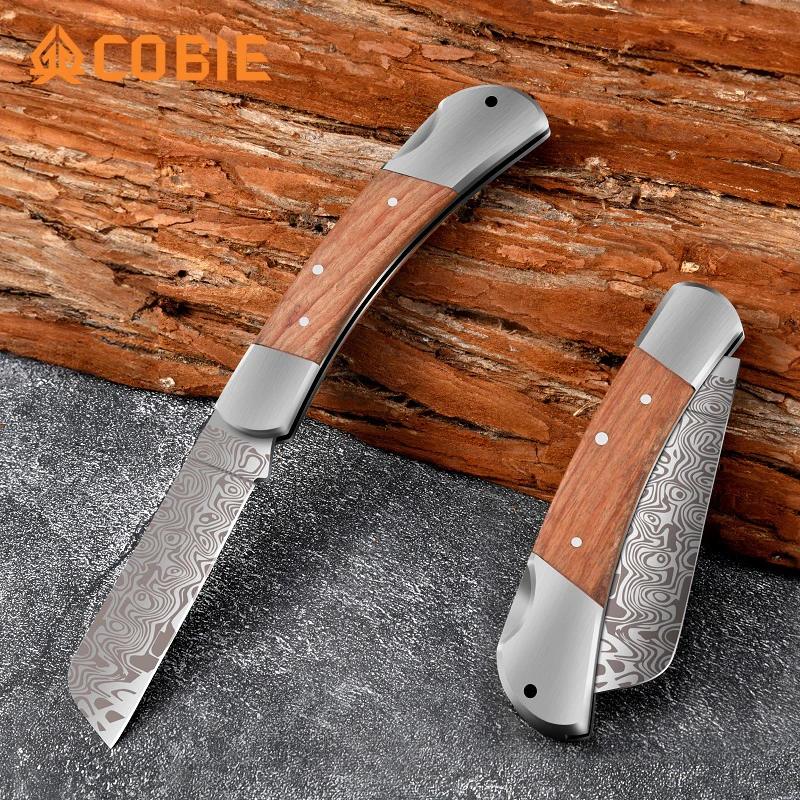 Cobie Damascus patterned folding knife, outdoor small knife, fishing knife, cutting knife