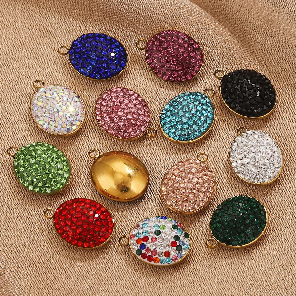 5PCS/ Lot New Gold Inlay Oval Pendant DIY Ladies Charm Jewelry Necklace Earrings Key Ring Connector Found