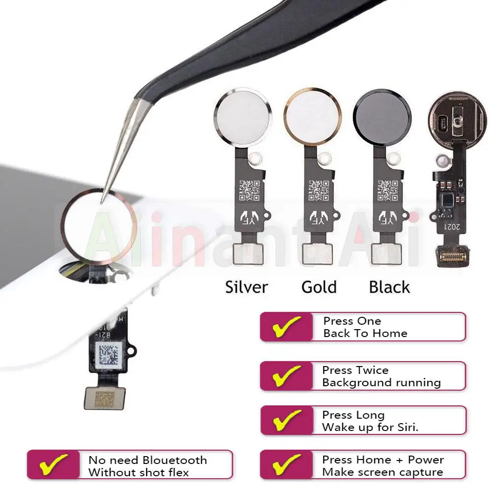 AiinAnt Return Back Home Button Flex Cable For iPhone 6 6s 7 8 Plus 5s SE Connector Phone Parts Repair No Touch ID