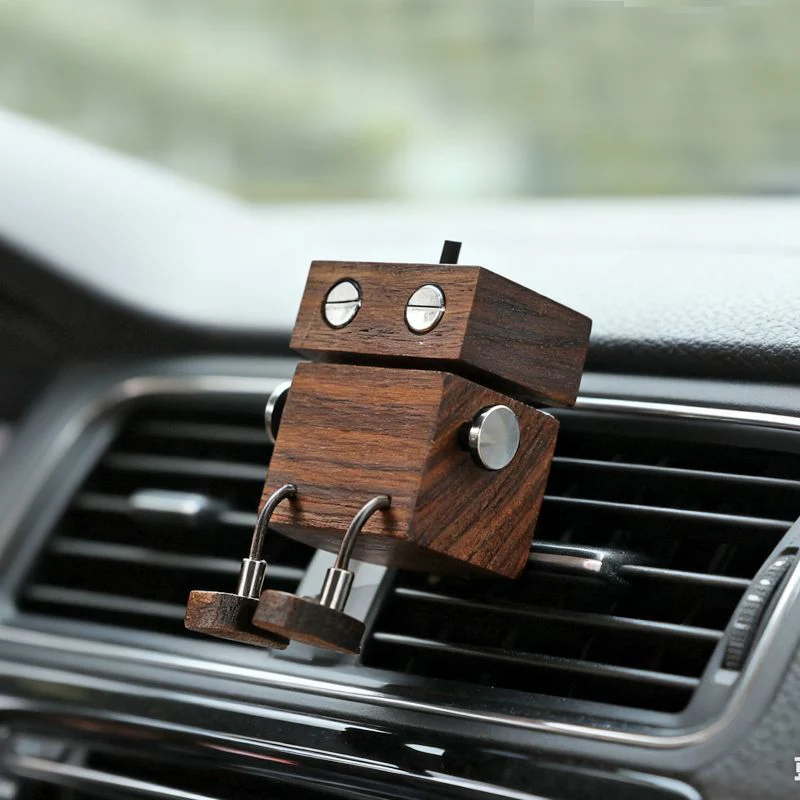 

1Pc Cute Wooden Robot Car Perfume – Car Air Freshener with Essential Oil, Stylish Interior Accessories for Women & Men