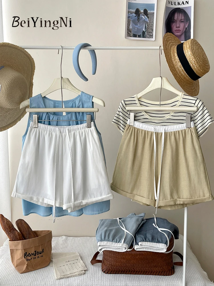 Beiyingni Korean Chic Simple Women's Shorts Crimping Luxury Cotton Linen Casual High Street Wide Leg Short Pants Female Summer