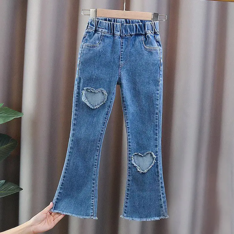 

Children's clothing girls jeans spring autumn new styles mid size children's bell bottoms girls Korean baby style girls pants