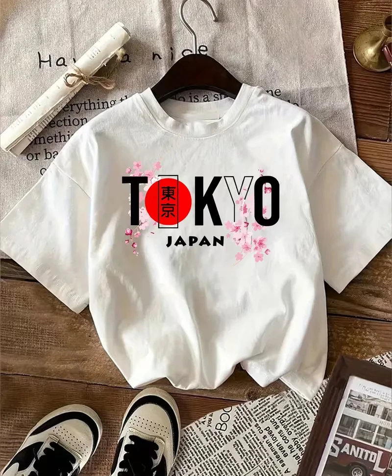 Tokyo Japan Kirschblüten-Print T-Shirt Retro Stadt-Grafik Kurzarm-Oberteil für Männer und Frauen Lässiges Lockeres Streetwear Alltags-T-Shirt – Detail 3