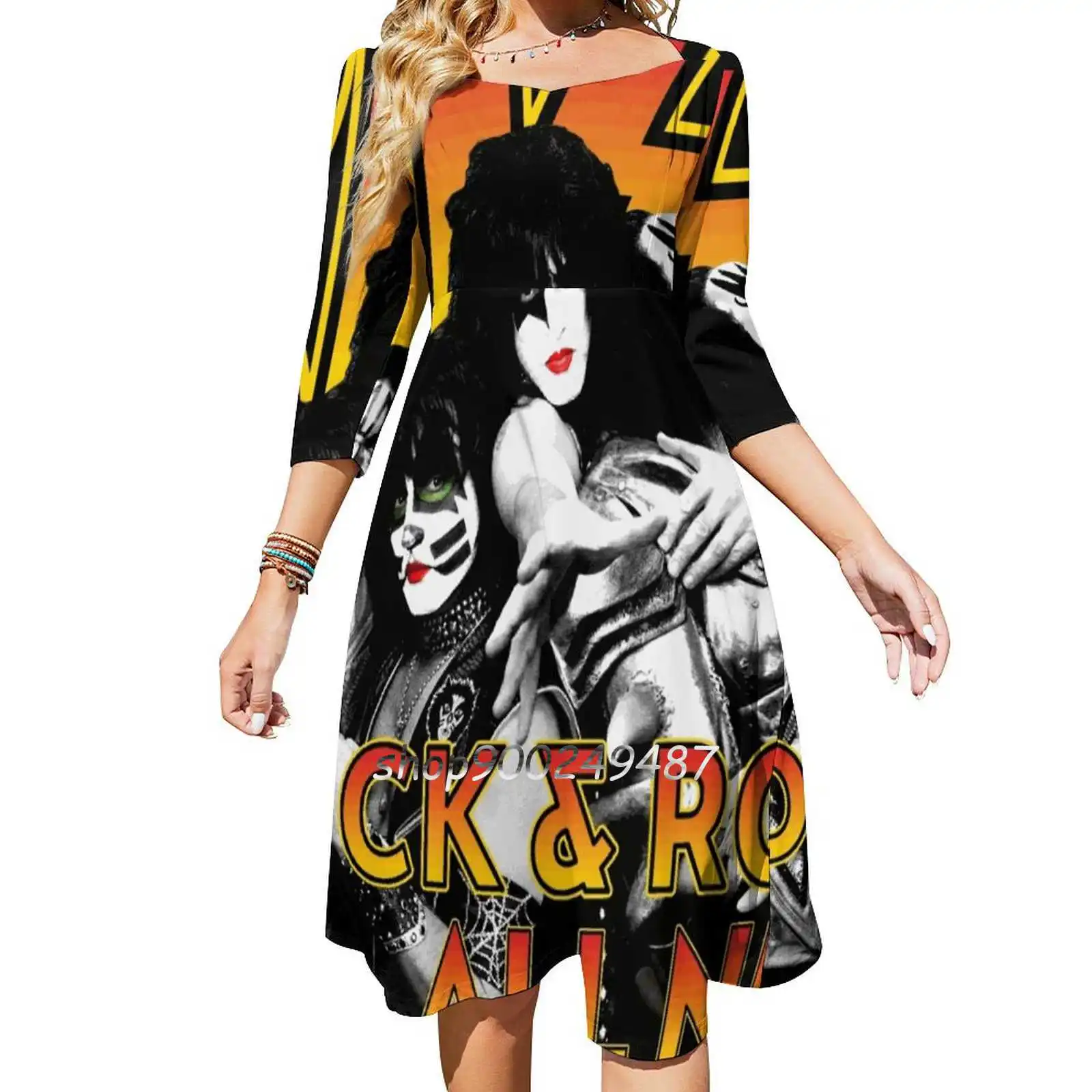 Kiss Rock Band Rock & Roll All Nite Spaceman Catman Starman Long Sleeve Sexy Dresses For Women 2022 Ladies Vintage Elegant