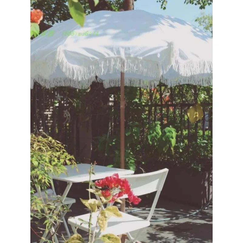 Outdoor Sunshade Umbrella, Outdoor Garden, Cotton Tassel, Lace, Leisure Sunscreen, Courtyard Umbrella