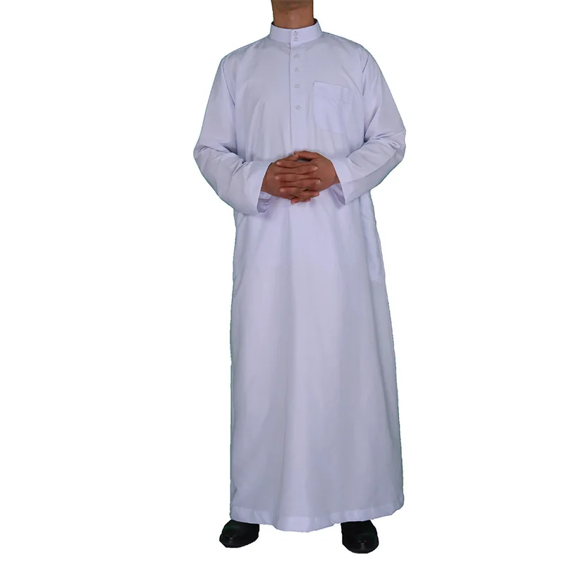 Robe Abaya islamique blanche pour hommes, vêtements musulmans pour hommes, col montant, arabe, moyen-orient, européen, américain