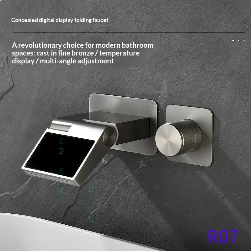 Full Brass Nickel Brushed Digital Display Foldable Basin Faucet Embedded Pre-buried