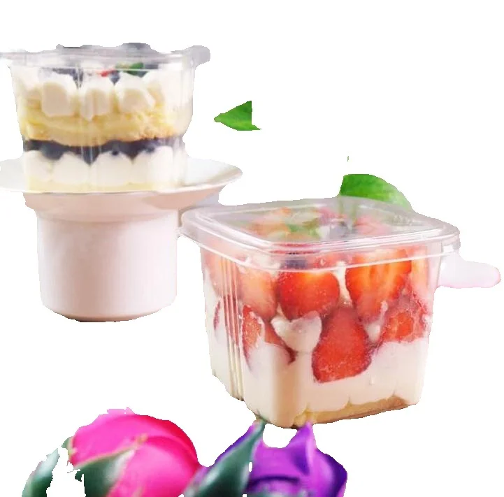 Clear Cake Box Container Transparent Cream Cake Plastic Package Box with Lid Cheese Ice Cream Fruit Mousse Packaging Wholesale