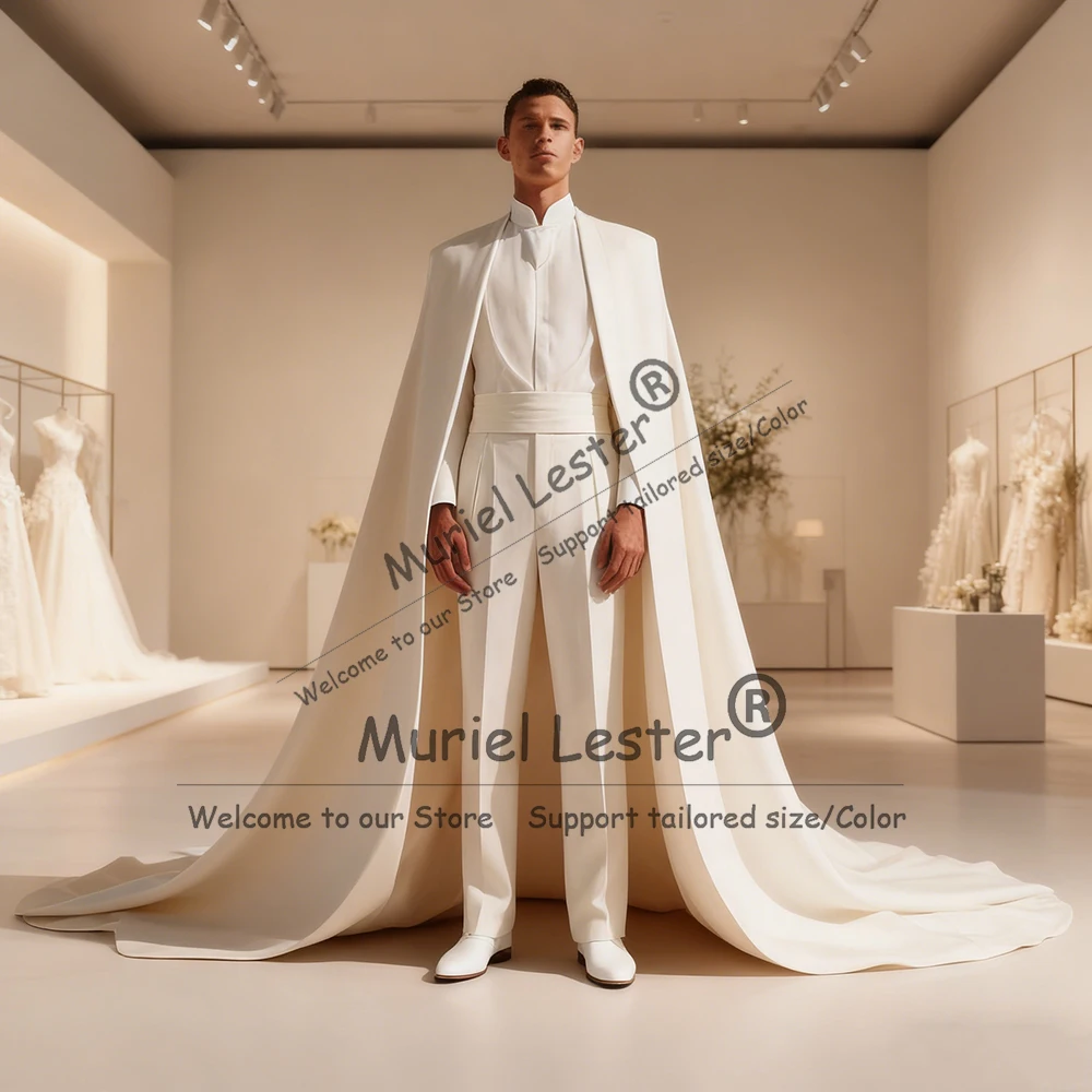 

Elegant Suits Men For Wedding Cape Vest Pants 3 Pieces Formal Groom Tuxedos Customized Man Prom Party Blazer Outfits ropa hombre