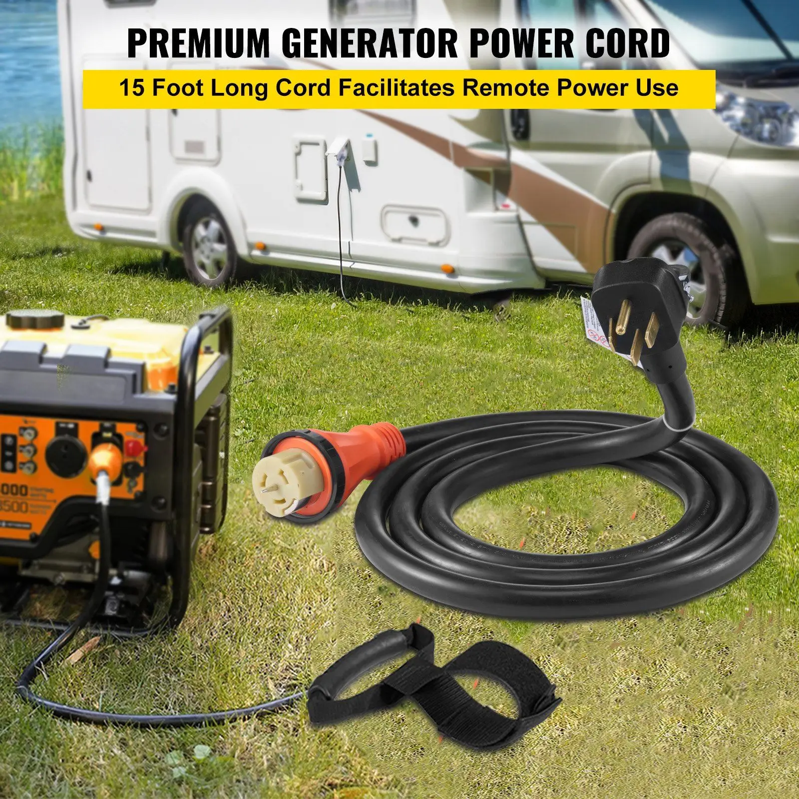 15FT Power Generator Extension Cord 12000W 125/250V Strap SS2-50R/CS6375 Style Inlets Cable 50AMP Plug Pin RV Electrical Systems - view 2