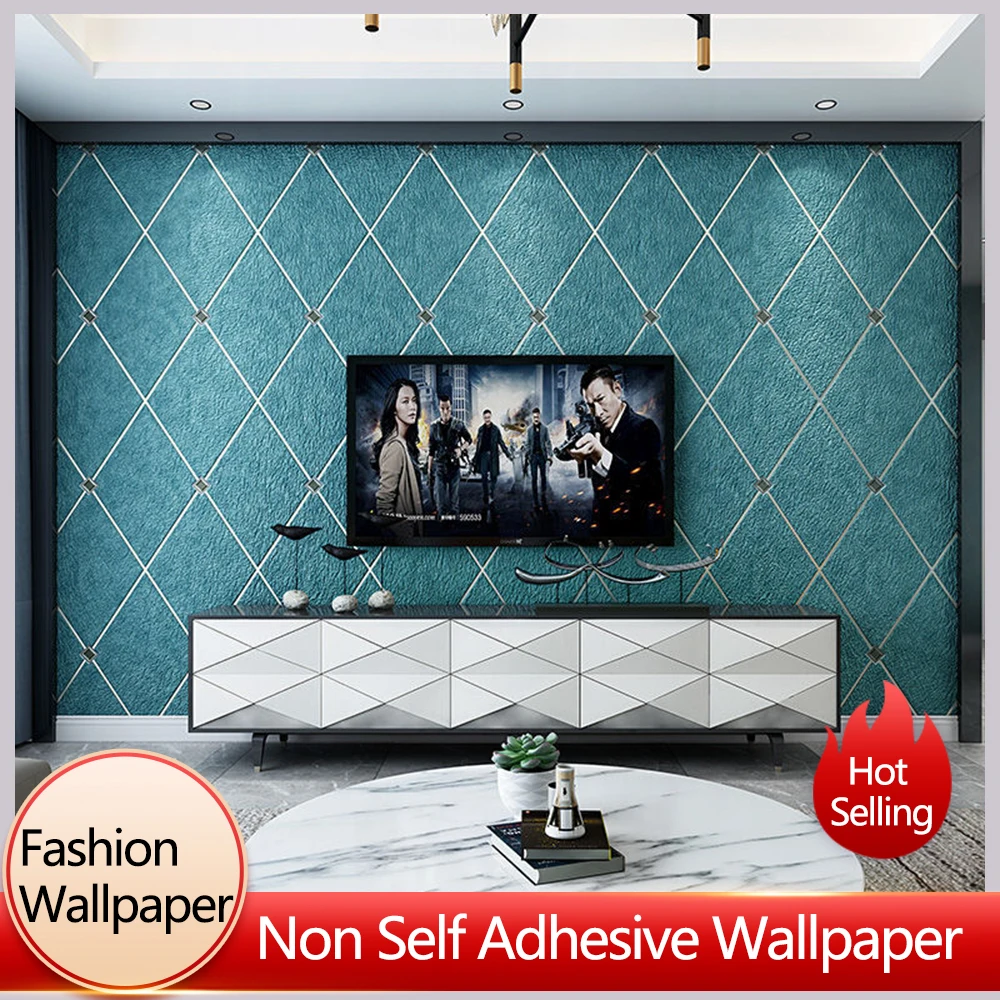 

New Imitation Deer Skin Velvet Relief With Diamond Inlaid Living Room Wallpapers 3D Non Woven Diamond Grid Wallpaper Home Decor