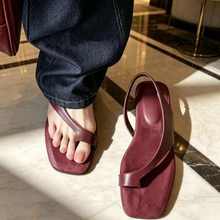 Sandalias Planas de Cuero Vegano para Mujer, Chanclas de Playa con Espuma Viscoelástica, Pantuflas de Verano con Suela Suave