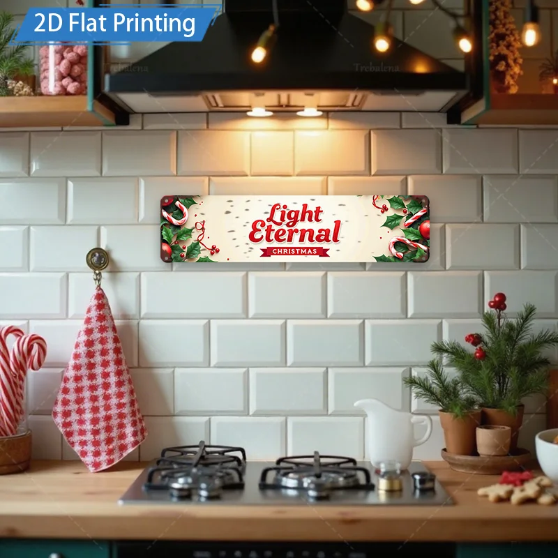 [2D FLAT] 1 قطعة علامة معدنية، 8 × 12 بوصة ضوء عيد الميلاد لافتة معدنية أبدية جدار ديكور فني