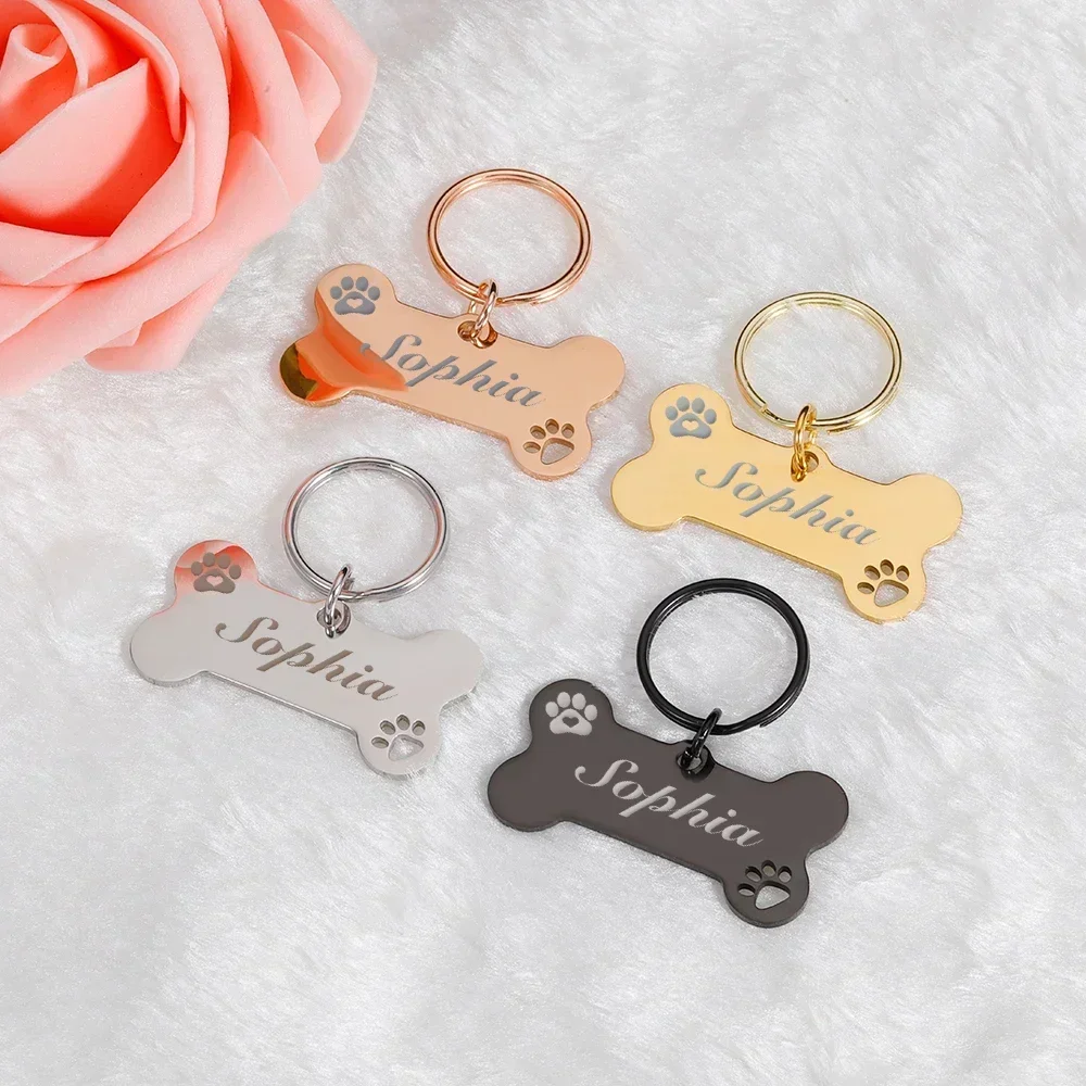 Etiquetas de nombre personalizadas para perros y gatos, Collar antipérdida de acero brillante con grabado gratis para gatitos y cachorros