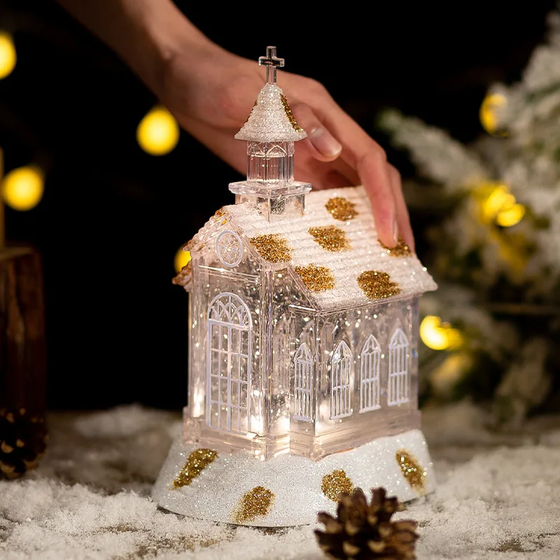 Crystal Church House Snowy Christmas Music Box Snowflake Design Musical Ornament USB Supported Festive Gift Decoration